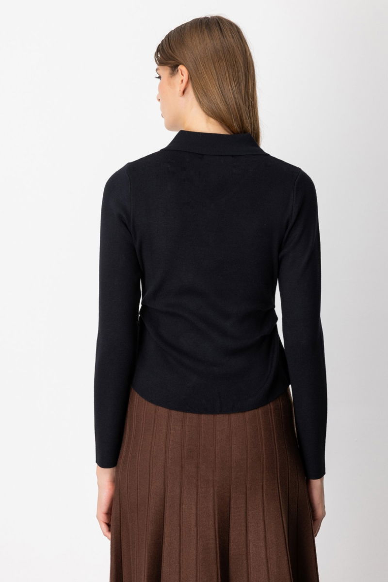 On Kadın Süs Düğmeli Büzgü Detaylı Triko Kazak 65353 Siyah - 4