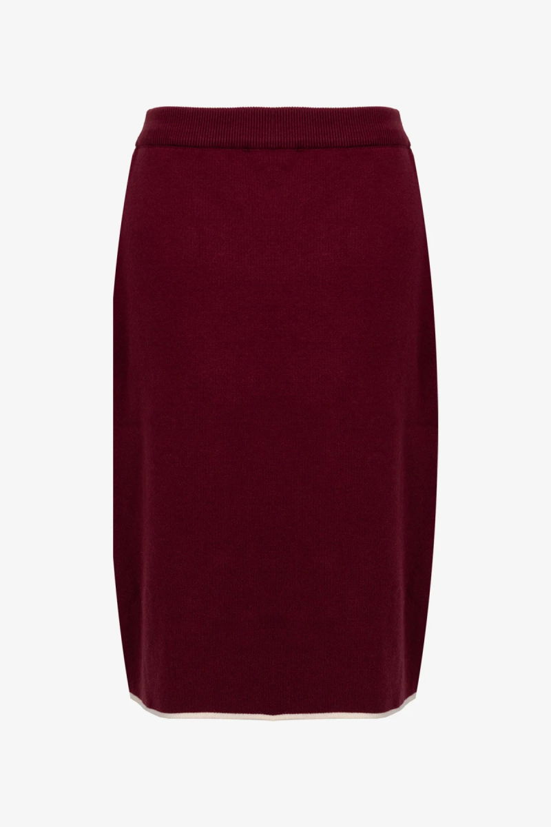 On Kadın Süs Düğmeli Diz Üstü Triko Etek 69915 Bordo - 3