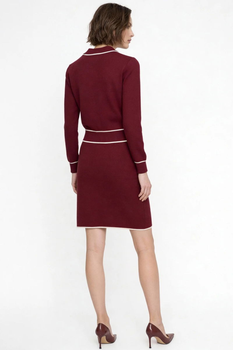 On Kadın Süs Düğmeli Diz Üstü Triko Etek 69915 Bordo - 4