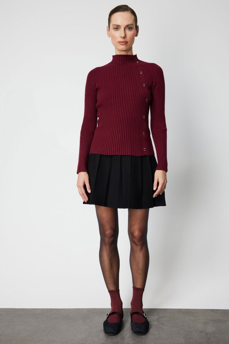 On Kadın Süs Düğmeli Fitilli Triko Kazak 69312 Bordo - 3