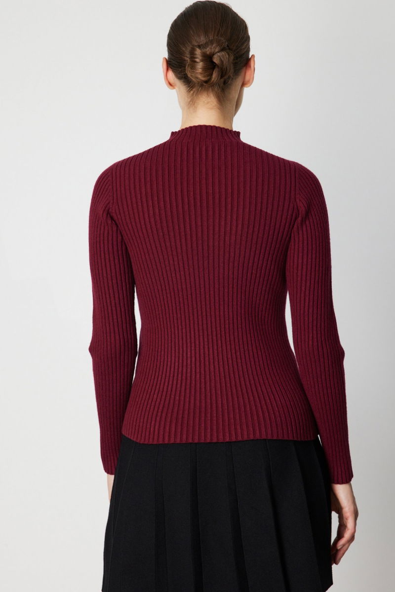 On Kadın Süs Düğmeli Fitilli Triko Kazak 69312 Bordo - 4