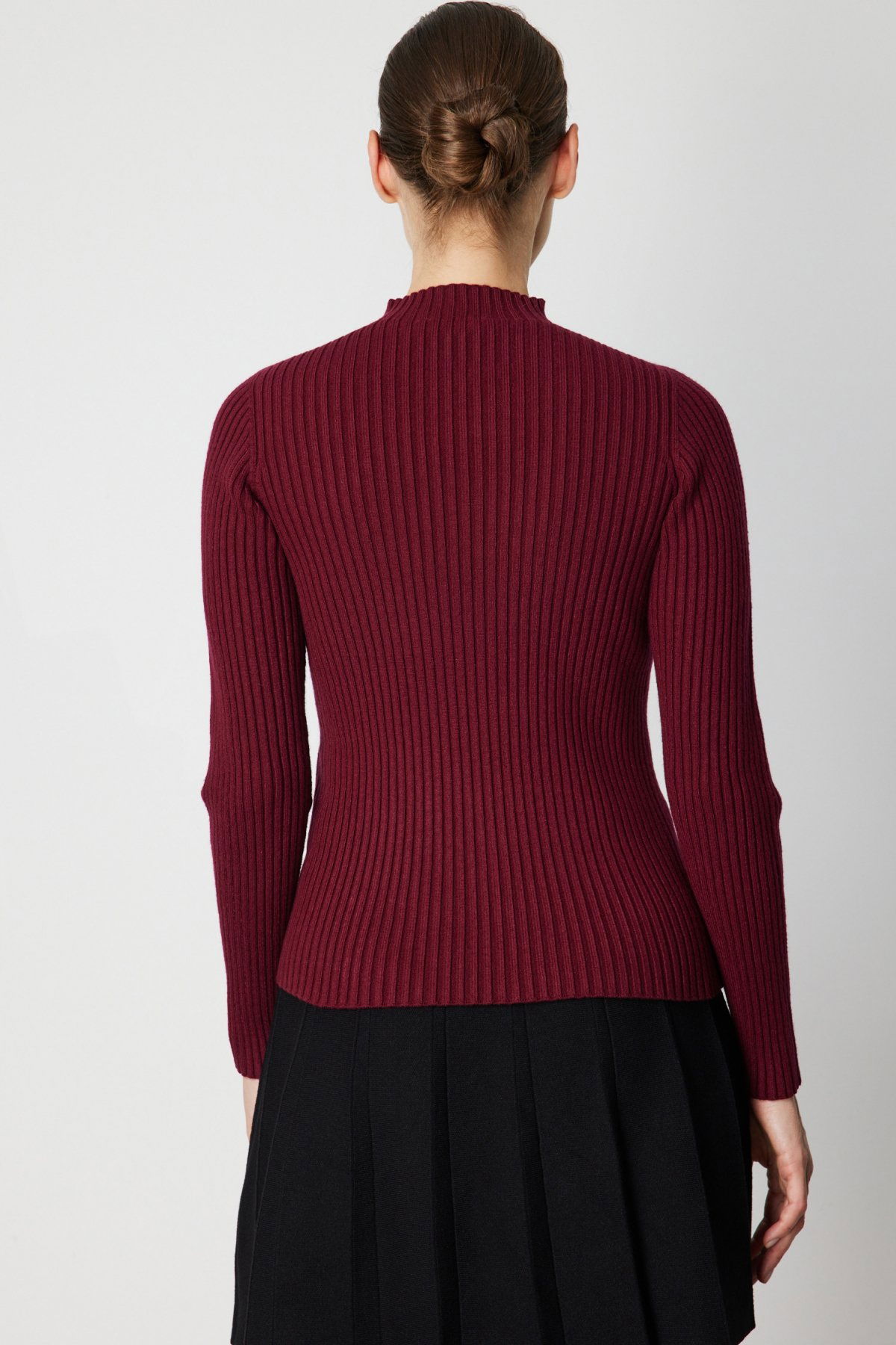 On Kadın Süs Düğmeli Fitilli Triko Kazak 69312 Bordo - 4