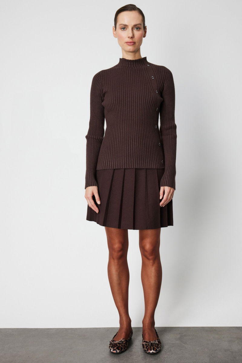 On Kadın Süs Düğmeli Fitilli Triko Kazak 69312 Kahverengi - 3