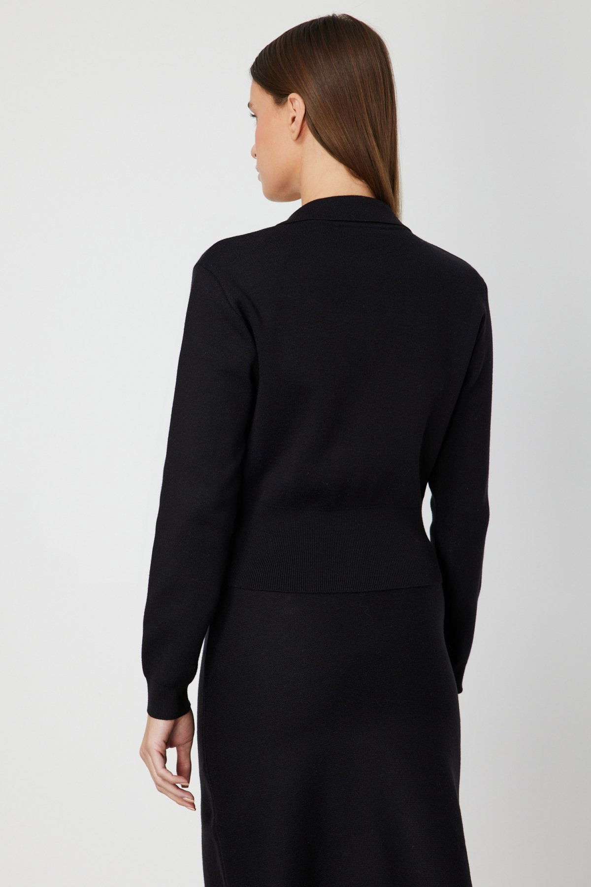 On Kadın Süs Düğmeli Kapak Cepli Triko Kazak 69507 Siyah - 4