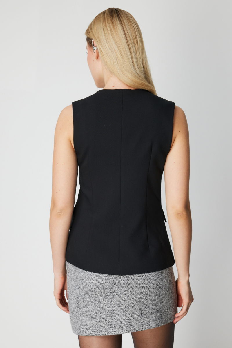 On Kadın Süs Kapak Cepli Asimetrik Kesim Yelek 64901 Siyah - 4
