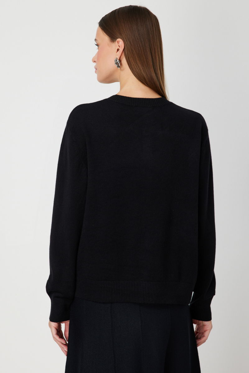 On Kadın Taş Detaylı Sıfır Yaka Triko Hırka 60344 Siyah - 4