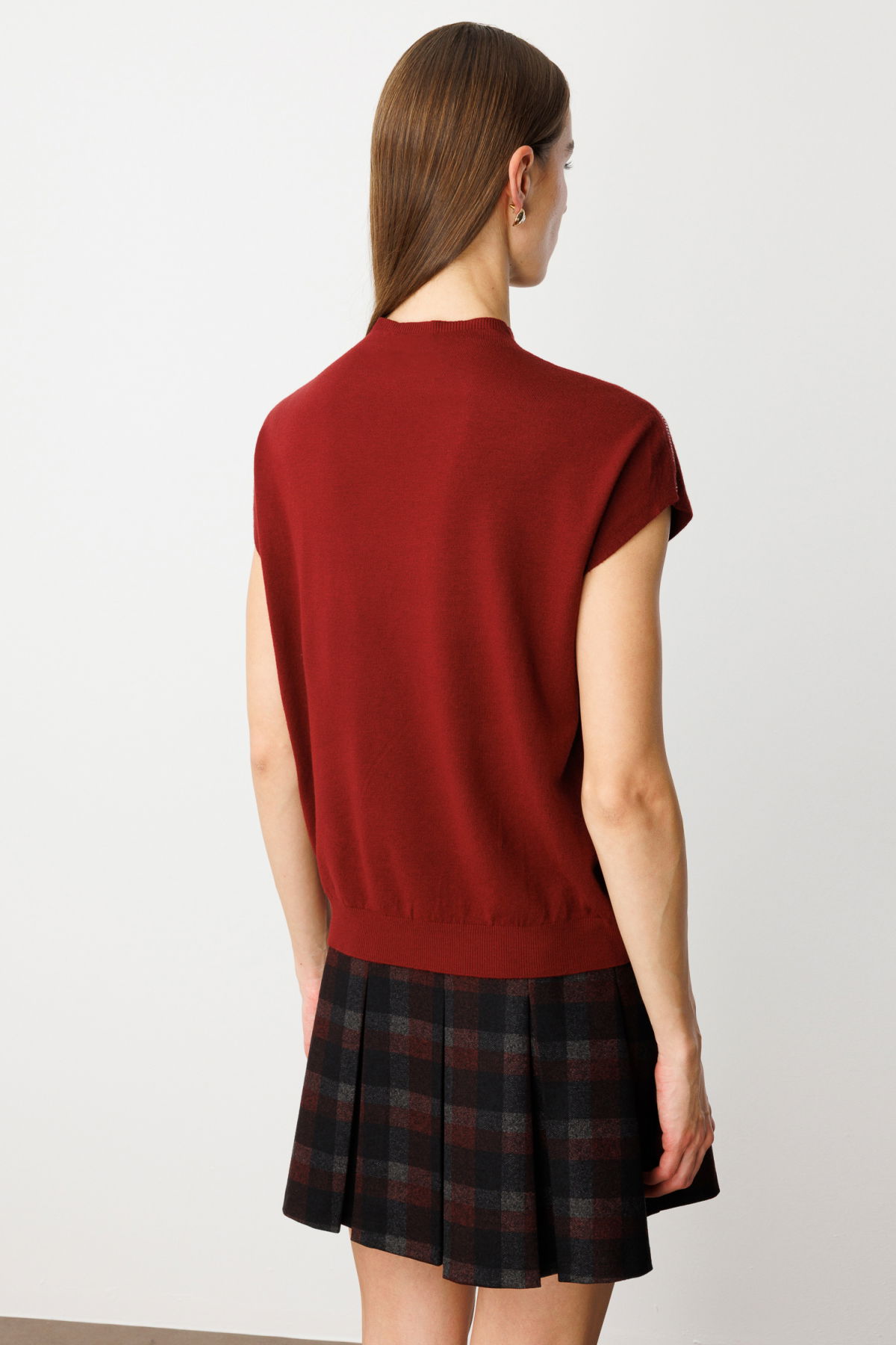 On Kadın Taş İşlemeli Kısa Kol Triko Bluz 60422 Bordo - 4