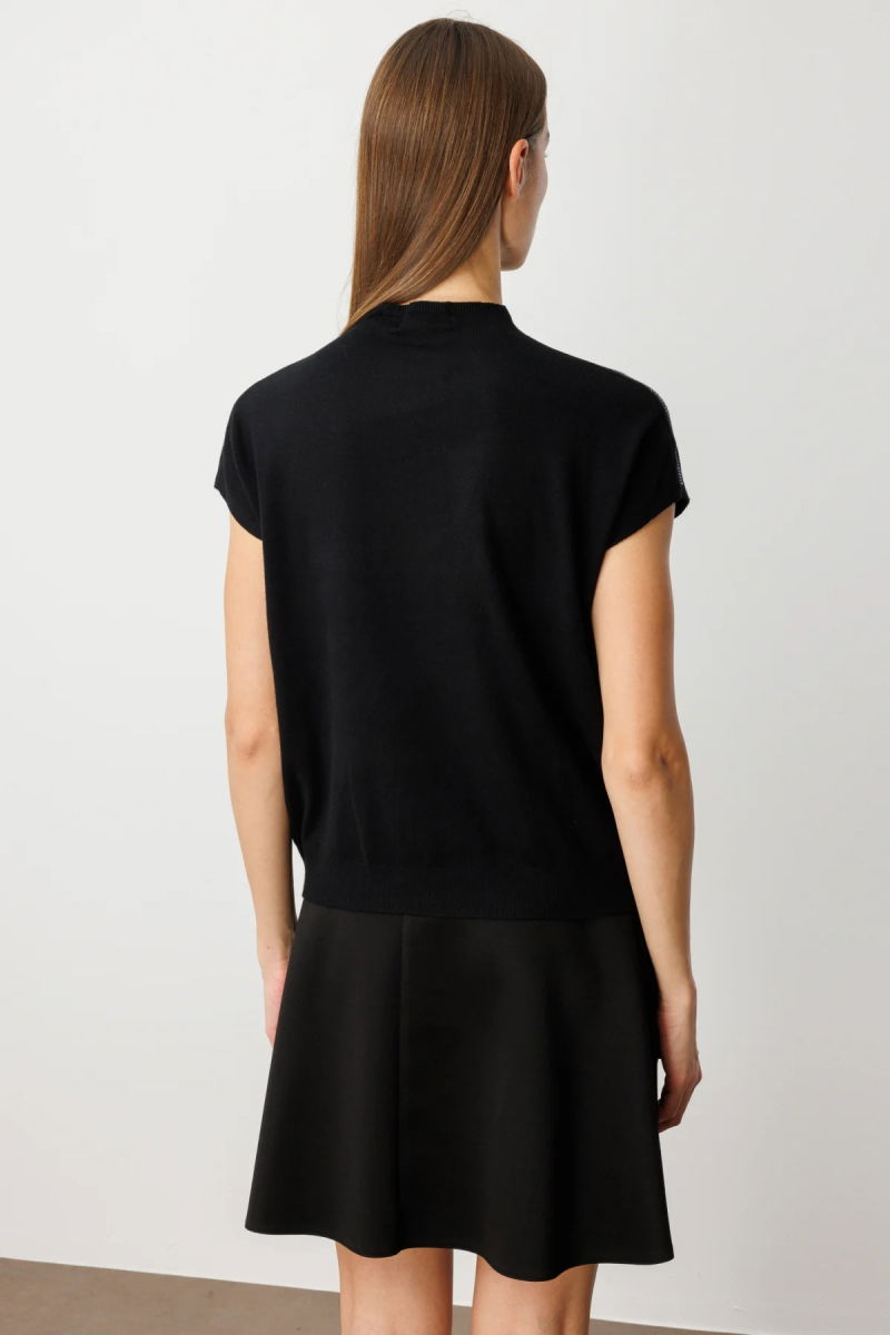 On Kadın Taş İşlemeli Kısa Kol Triko Bluz 60422 Siyah - 4