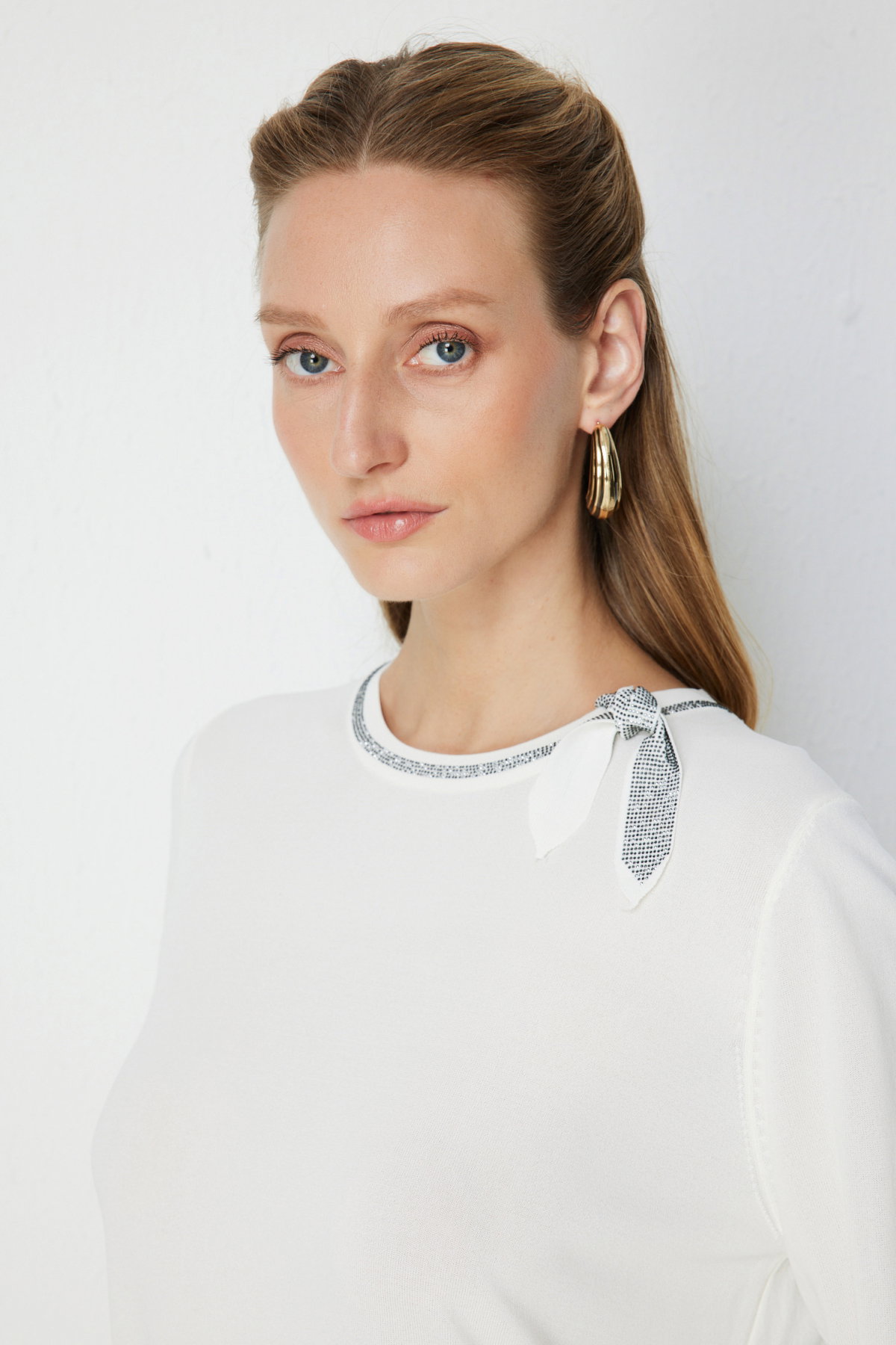 On Kadın Taş İşlemeli Kısa Kollu Bluz 70422 Ekru - 2