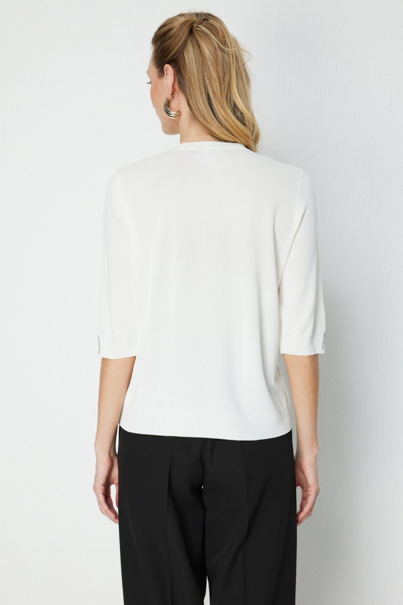 On Kadın Taş İşlemeli Kısa Kollu Bluz 70422 Ekru - 4