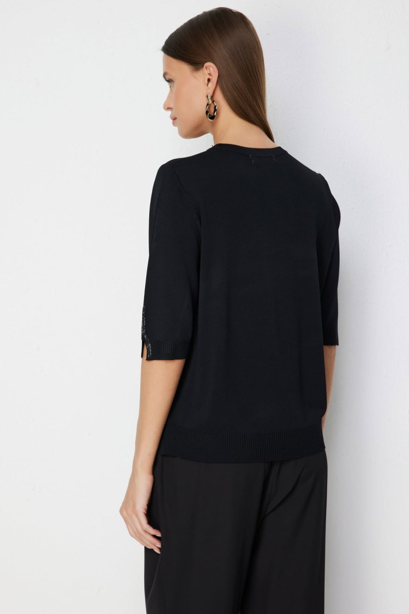 On Kadın Taş İşlemeli Kısa Kollu Bluz 70422 Siyah - 4