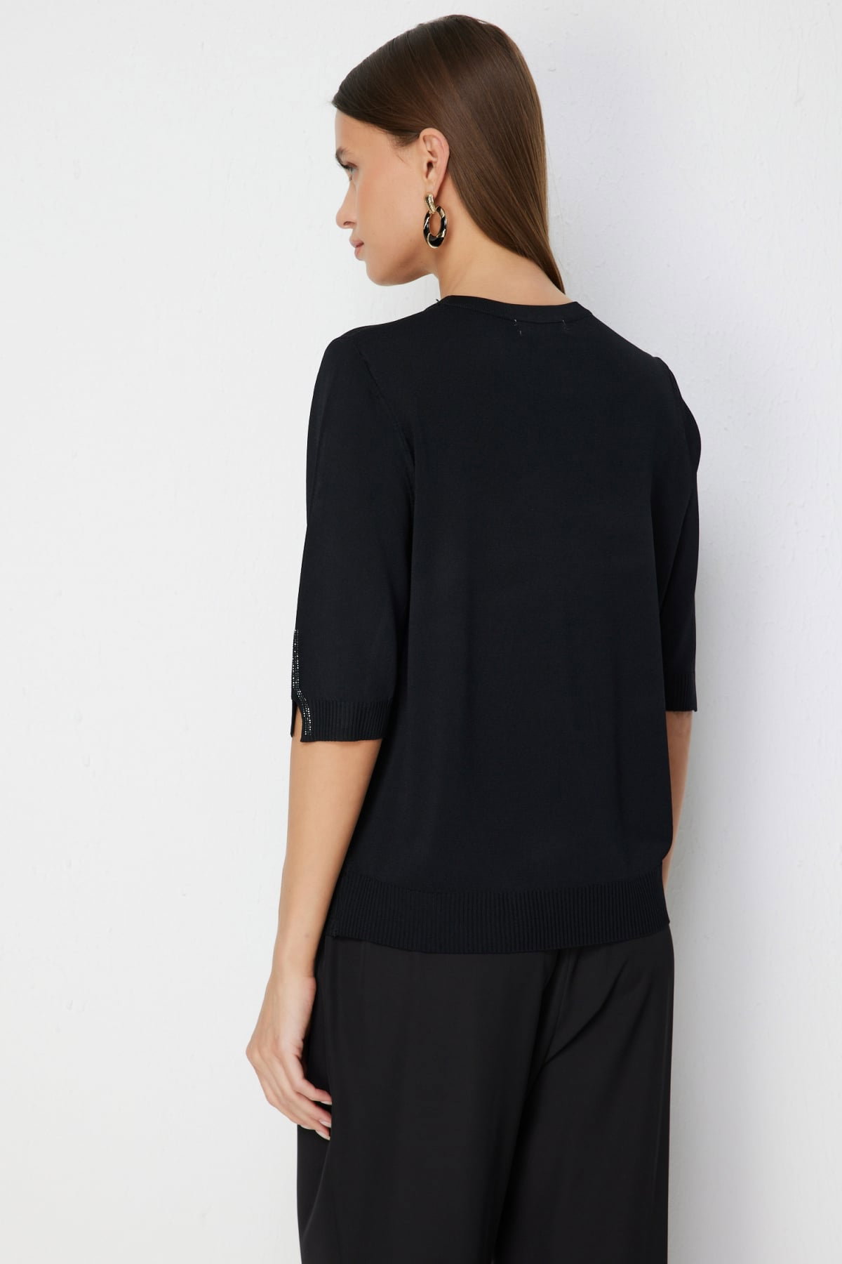 On Kadın Taş İşlemeli Kısa Kollu Bluz 70422 Siyah - 4