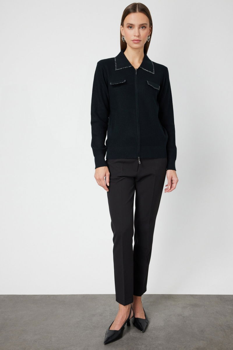 On Kadın Taş İşlemeli Triko Hırka 65926 Siyah - 3