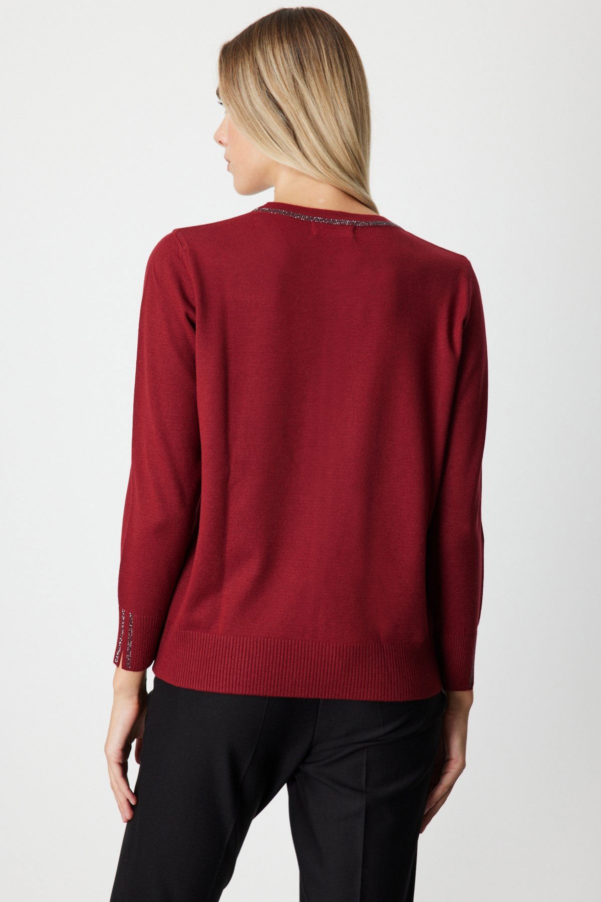 On Kadın Taş İşlemeli Triko Kazak 65397 Bordo - 3