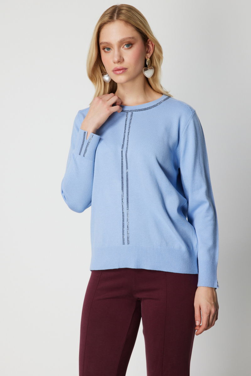 On Kadın Taş İşlemeli Triko Kazak 65397 Bulut - 2