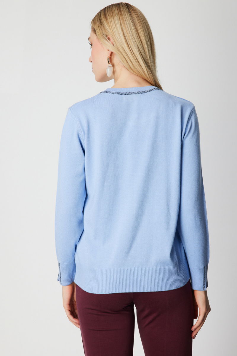 On Kadın Taş İşlemeli Triko Kazak 65397 Bulut - 4