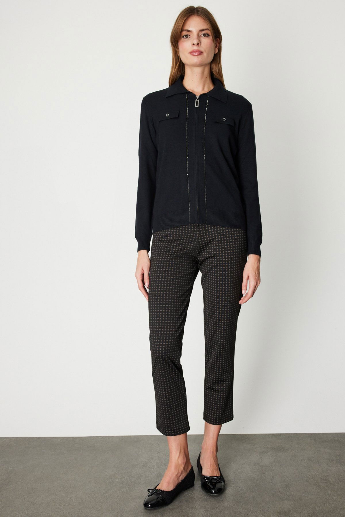 On Kadın Taş Şeritli Triko Hırka 65922 Siyah - 3