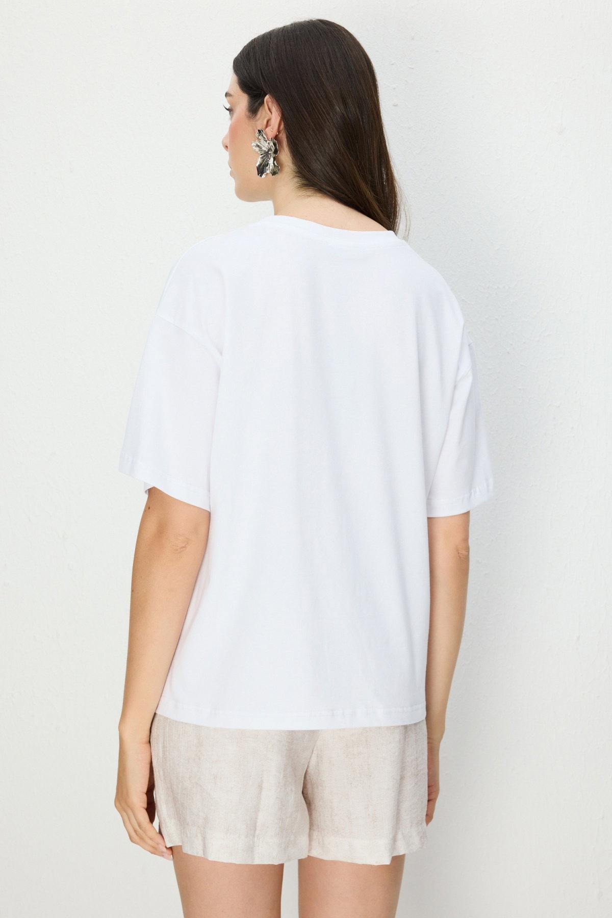 On Kadın Taşlı Ayıcık Baskılı T-Shirt 70341 Beyaz - 4