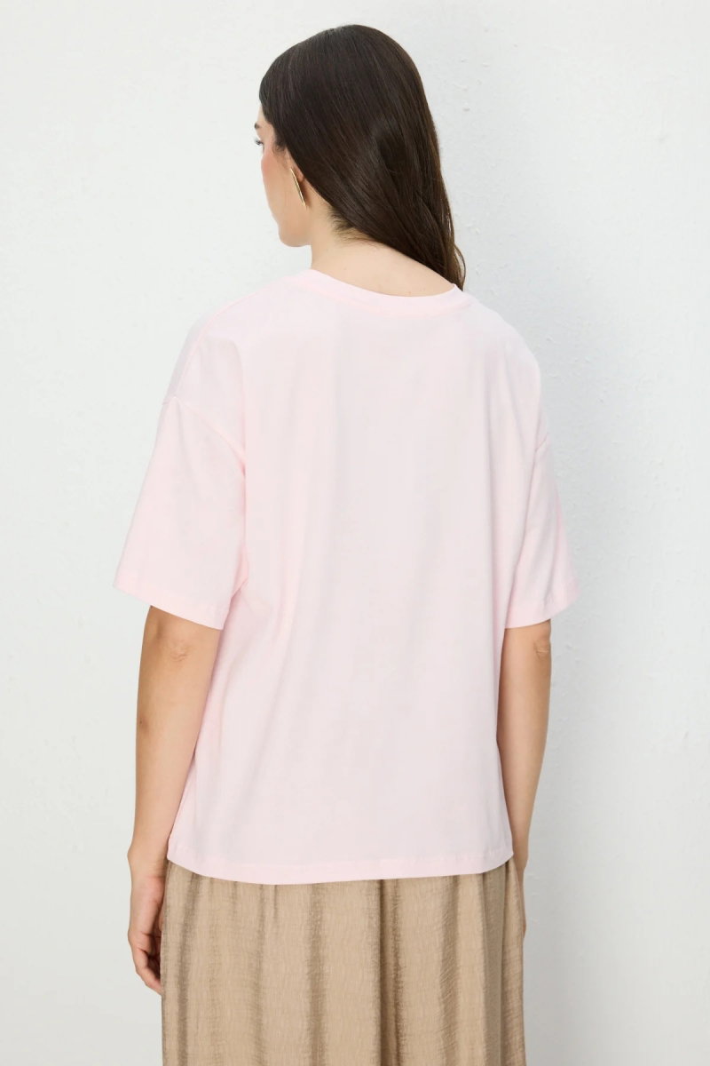 On Kadın Taşlı Ayıcık Baskılı T-Shirt 70341 Pembe - 4