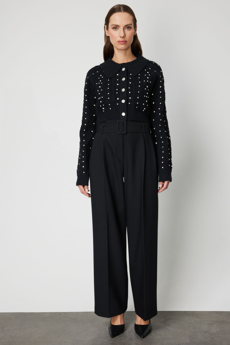 On Kadın Taşlı Crop Hırka 60911 Siyah - 3