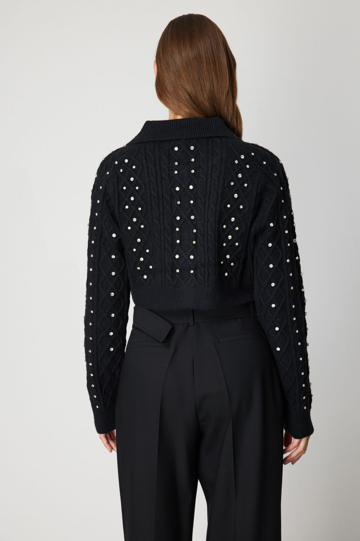 On Kadın Taşlı Crop Hırka 60911 Siyah - 4