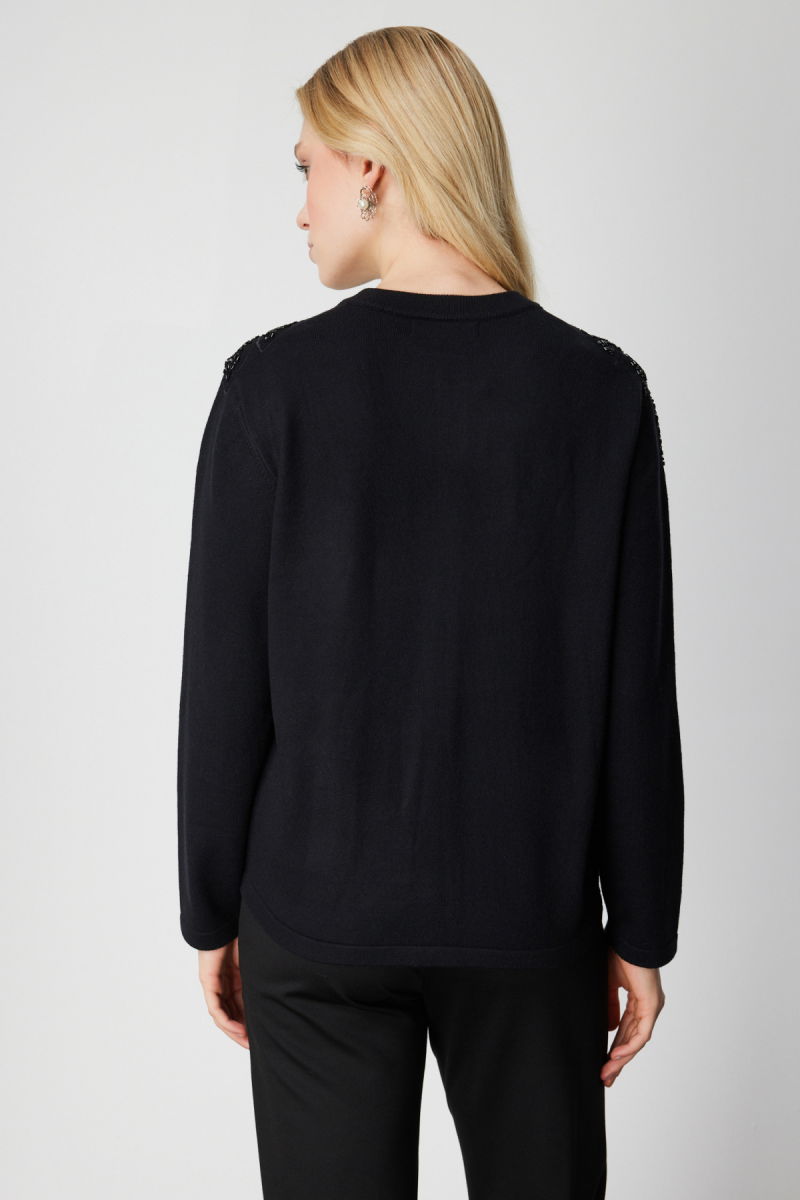 On Kadın Taşlı Desenli Triko Hırka 60908 Siyah - 4