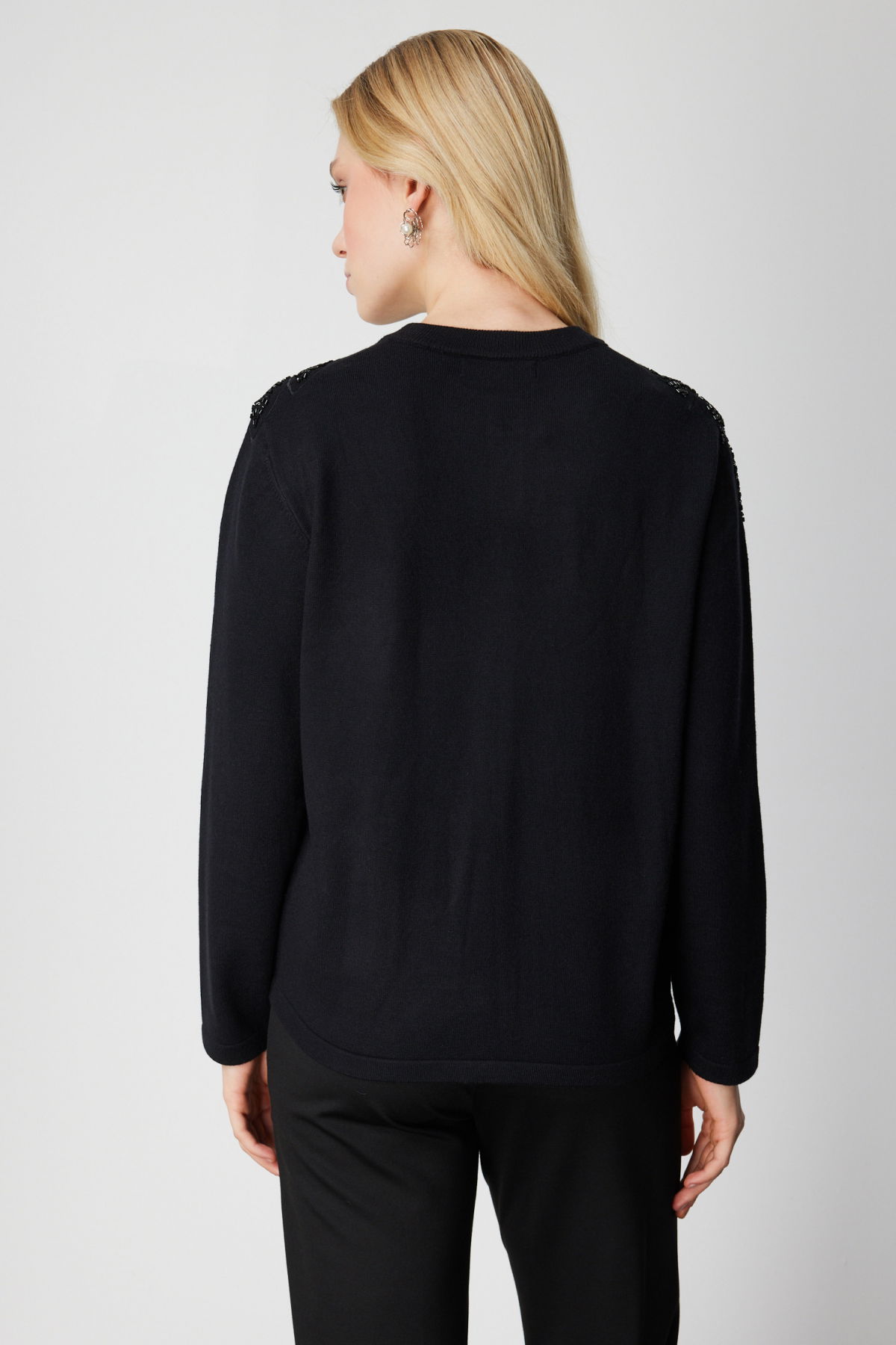 On Kadın Taşlı Desenli Triko Hırka 60908 Siyah - 4