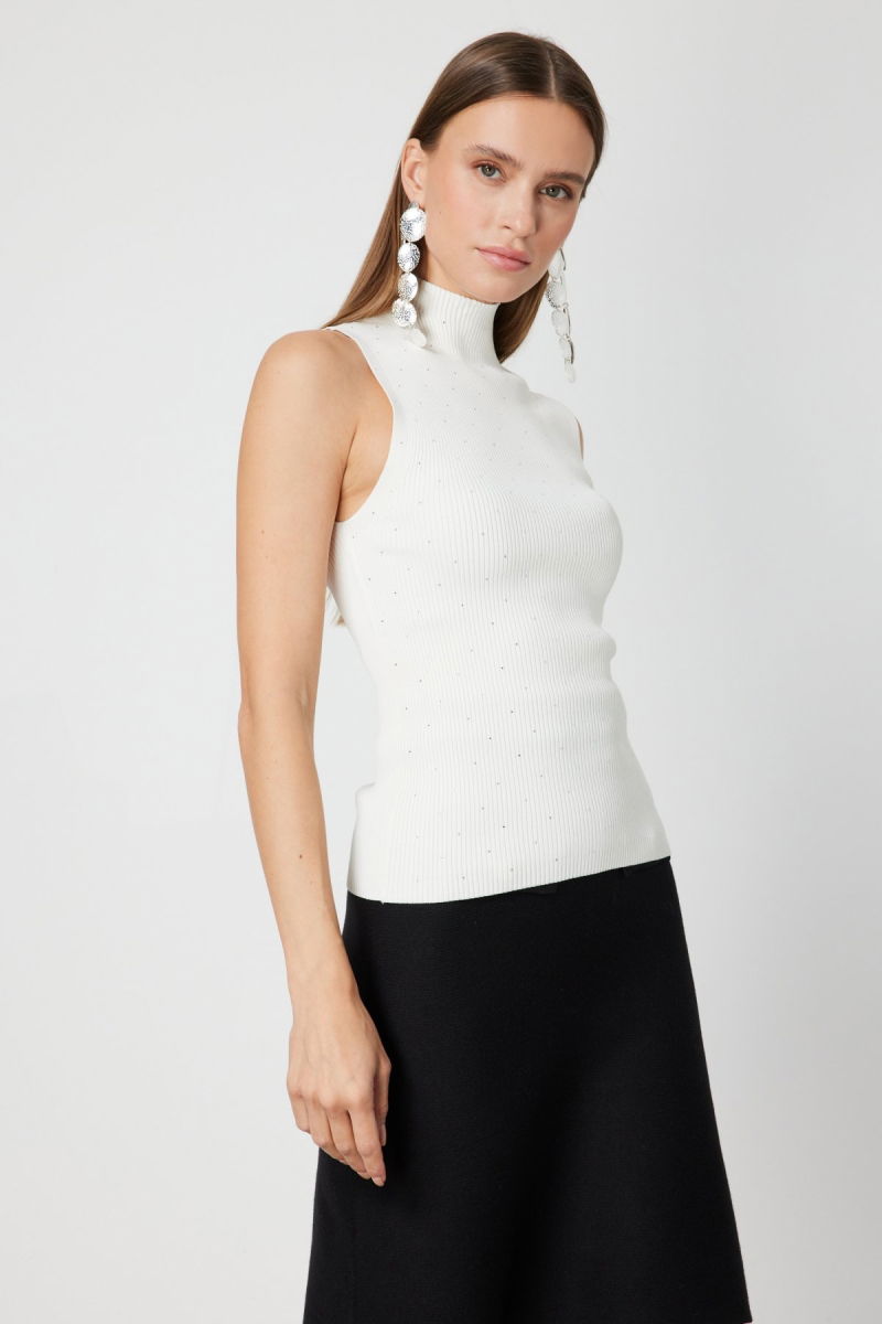 On Kadın Taşlı Kolsuz Triko Bluz 66375 Krem - 2