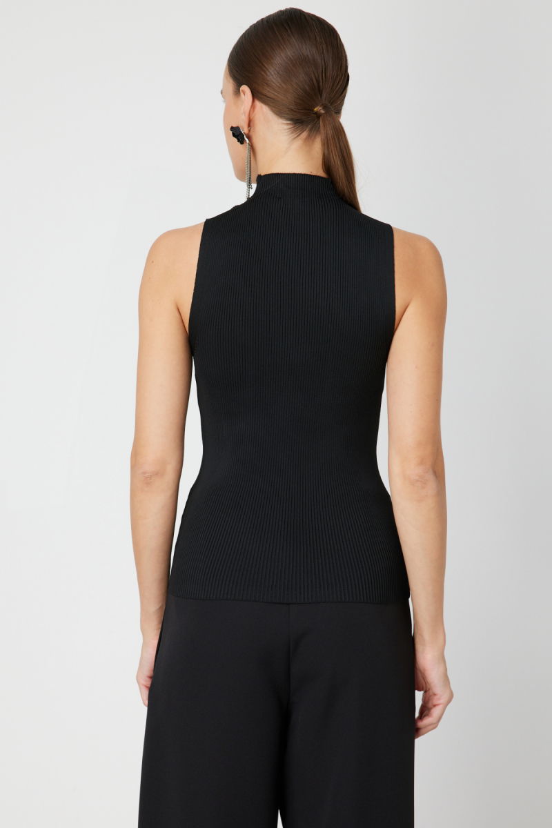 On Kadın Taşlı Kolsuz Triko Bluz 66375 Siyah - 4