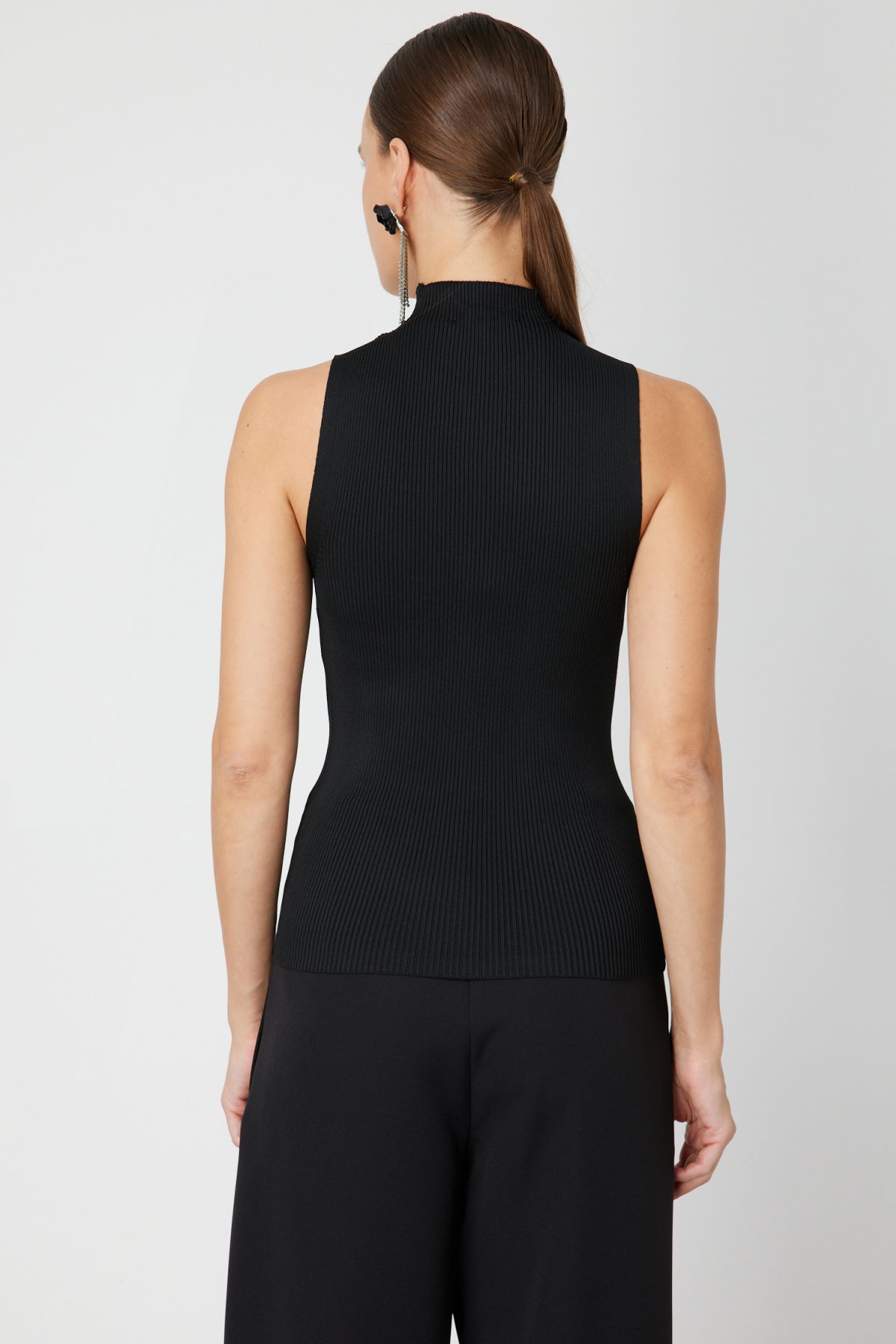 On Kadın Taşlı Kolsuz Triko Bluz 66375 Siyah - 4