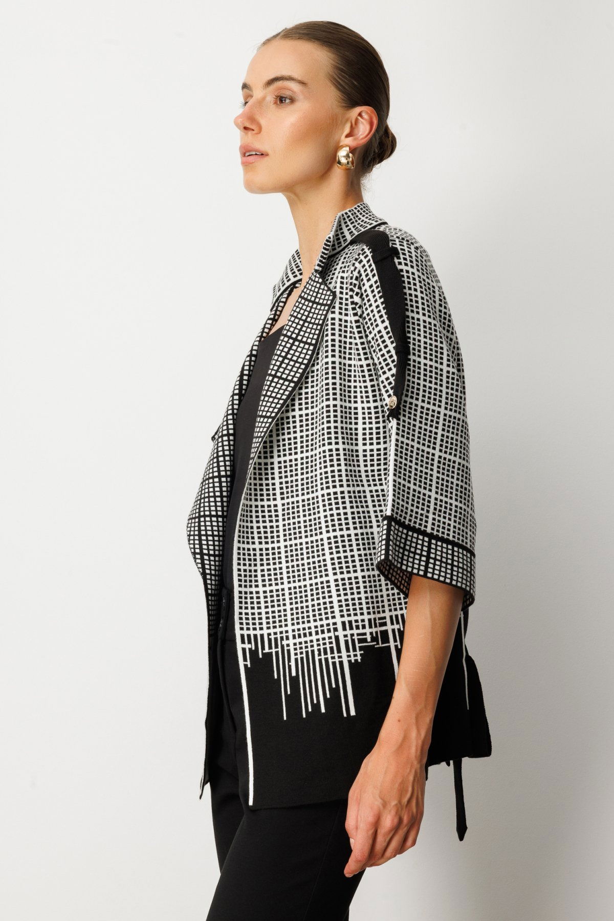 On Kadın Truvakar Kol Beli Kuşaklı Triko Hırka 65903 Siyah - 2