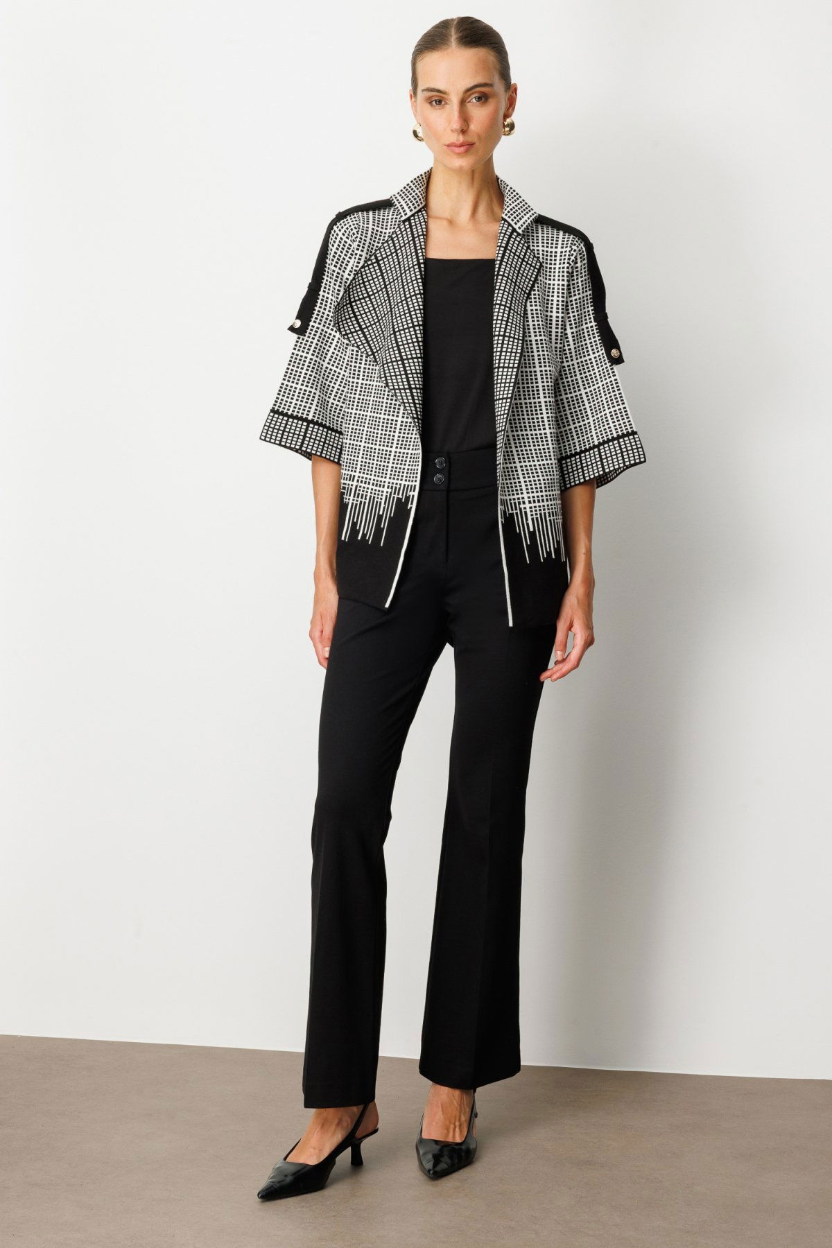 On Kadın Truvakar Kol Beli Kuşaklı Triko Hırka 65903 Siyah - 3