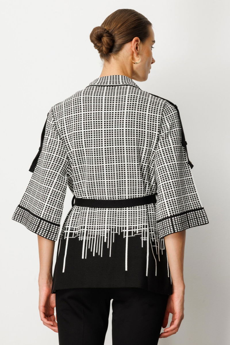 On Kadın Truvakar Kol Beli Kuşaklı Triko Hırka 65903 Siyah - 4