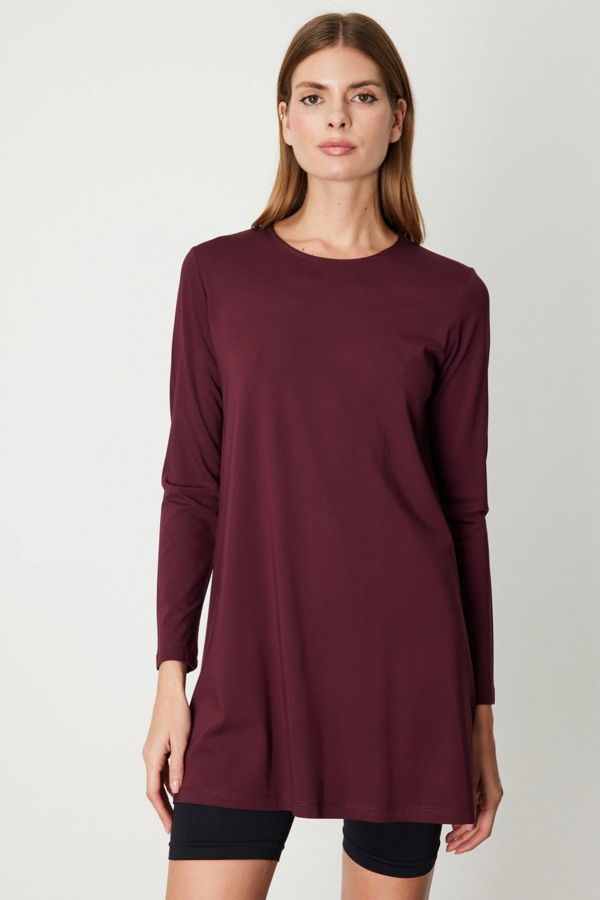 On Kadın Uzun Kollu Basic Tunik 61421 Bordo - 1