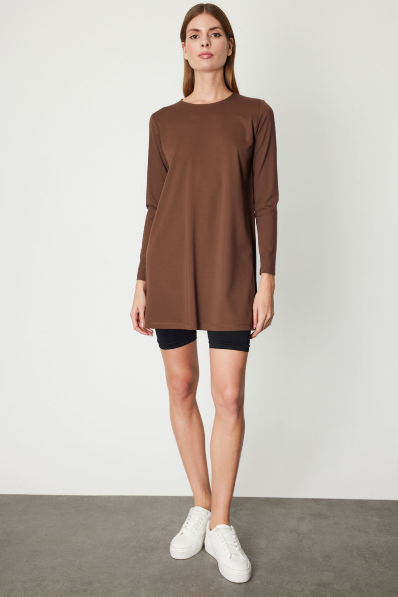 On Kadın Uzun Kollu Basic Tunik 61421 Kahverengi - 3