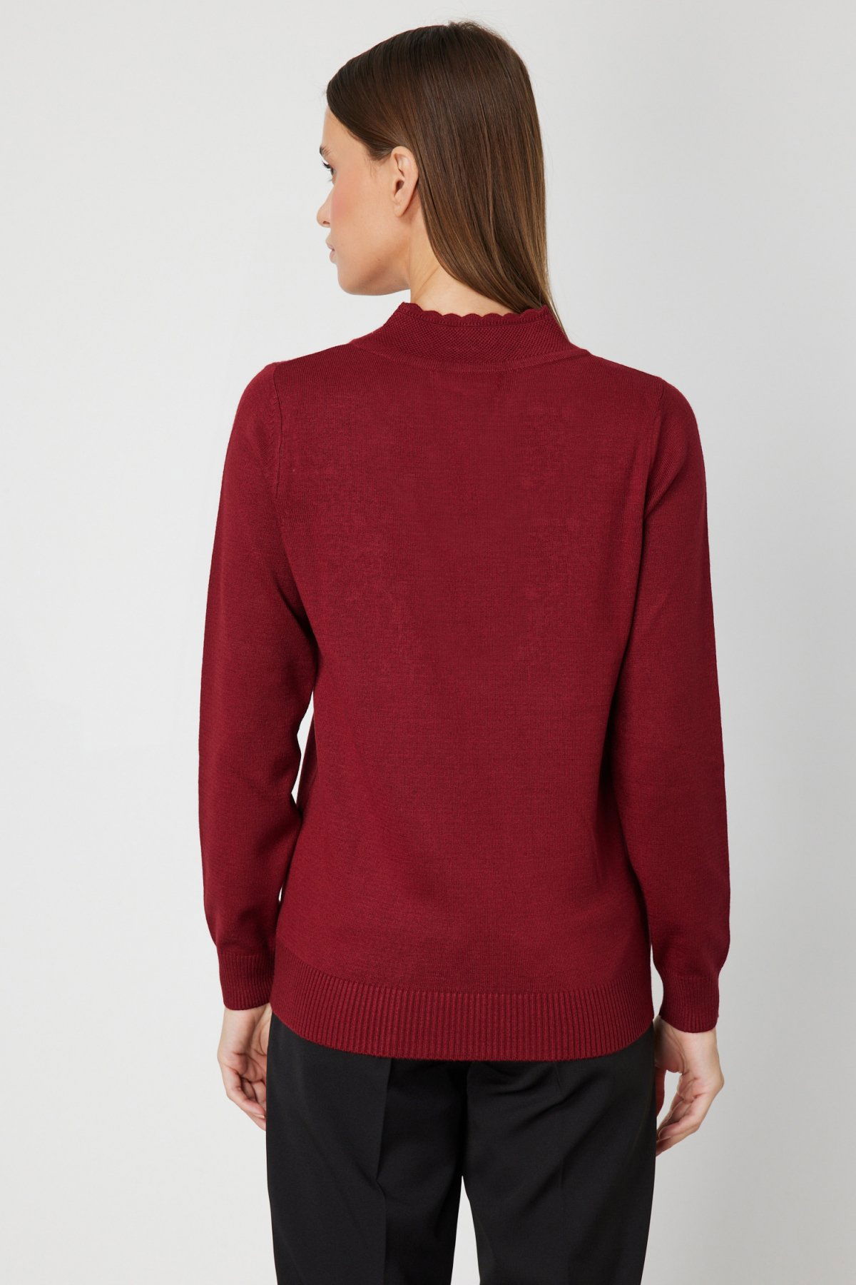 On Kadın V Yaka Çiçek İşlemeli Triko Kazak 65307 Bordo - 4