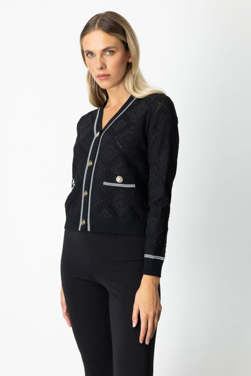 On Kadın V Yaka Kabartmalı Hırka 60950 Siyah - 2