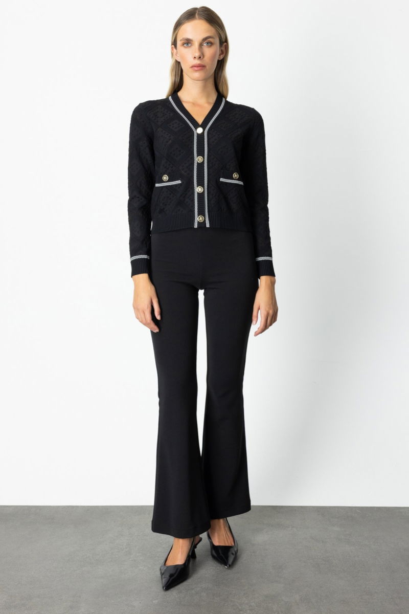 On Kadın V Yaka Kabartmalı Hırka 60950 Siyah - 3