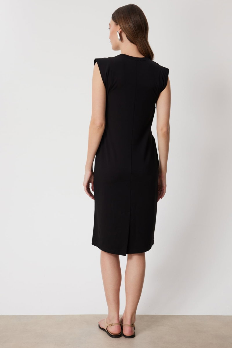 On Kadın V Yaka Kolsuz Midi Elbise 76484 Siyah - 4