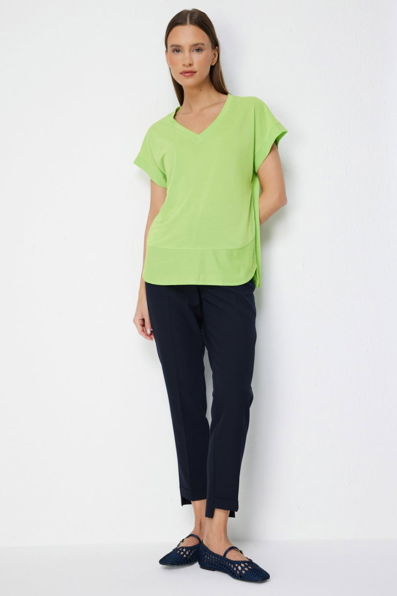 On Kadın V Yaka Parçalı T-Shirt 71475 Fıstık Yeşili - 3