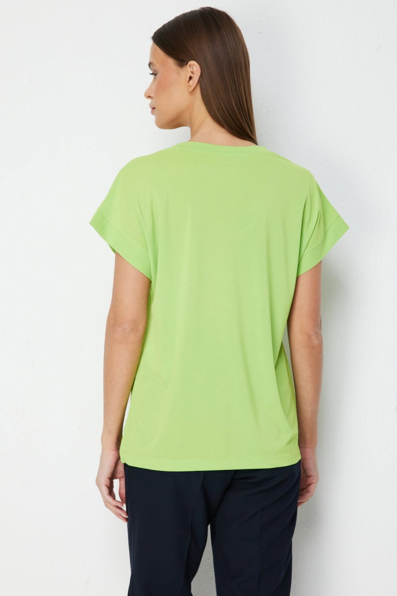 On Kadın V Yaka Parçalı T-Shirt 71475 Fıstık Yeşili - 4