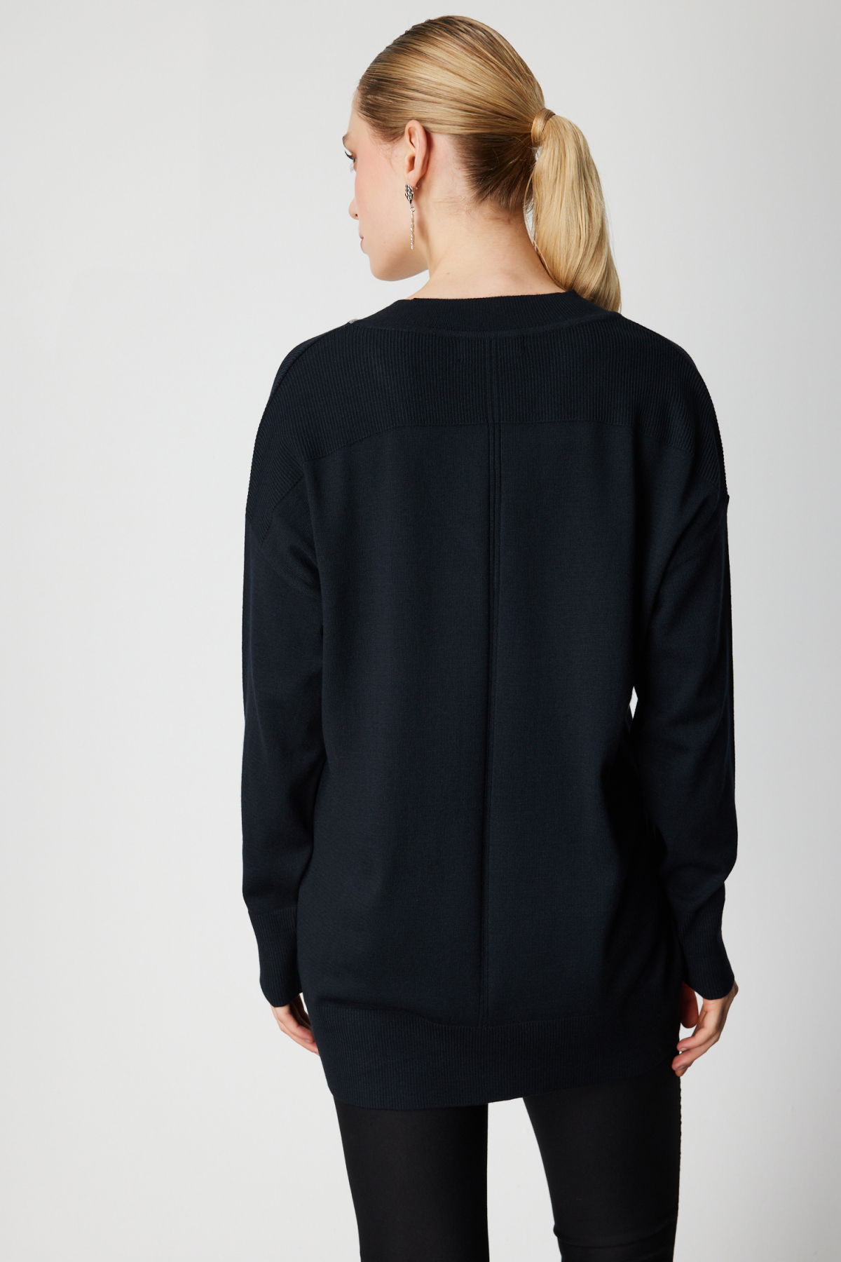 On Kadın V Yaka Taşlı Triko Kazak 65311 Siyah - 4