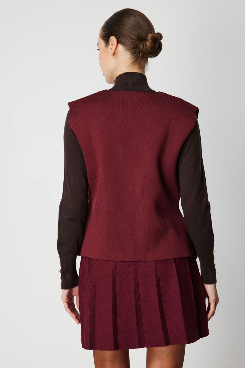 On Kadın V Yaka Triko Yelek 66915 Bordo - 4