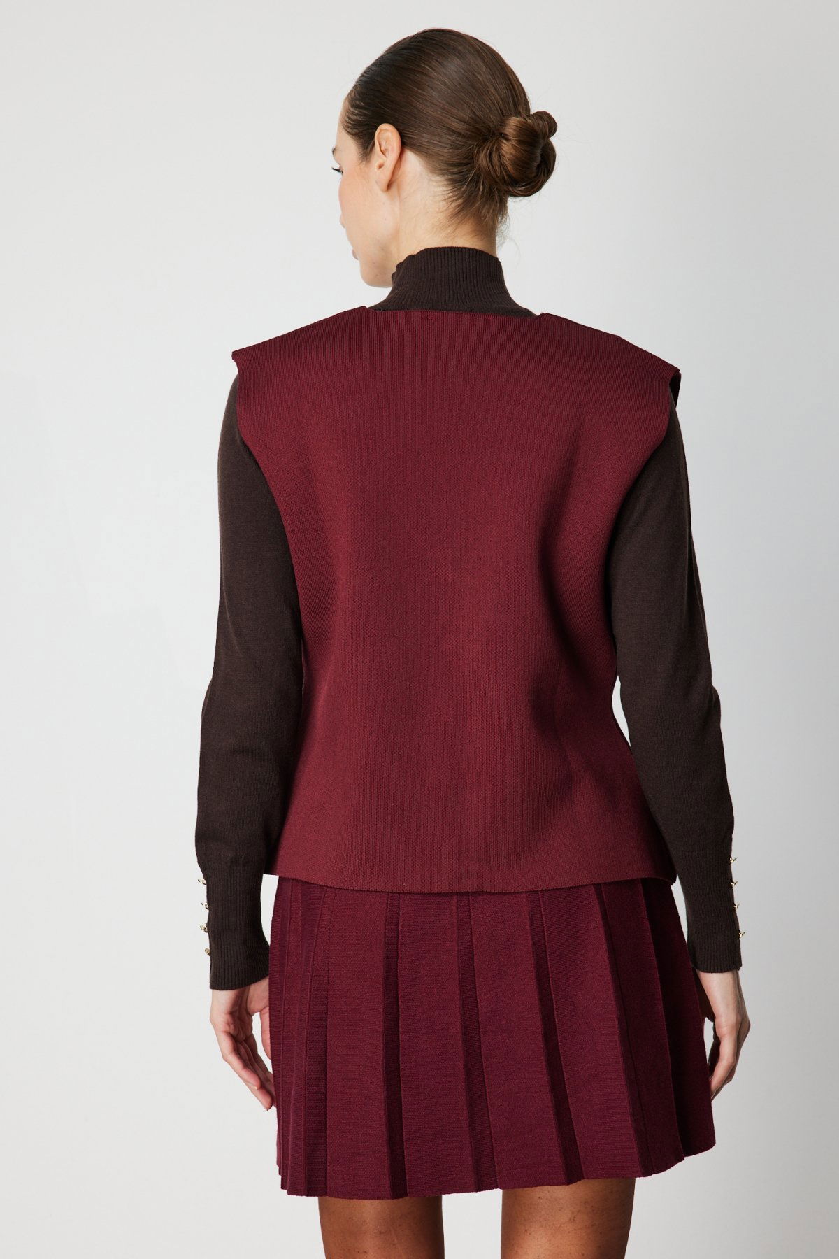 On Kadın V Yaka Triko Yelek 66915 Bordo - 4