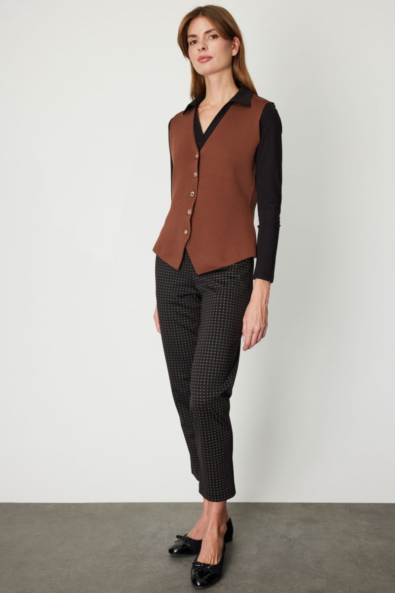 On Kadın V Yaka Triko Yelek 66915 Kahverengi - 3