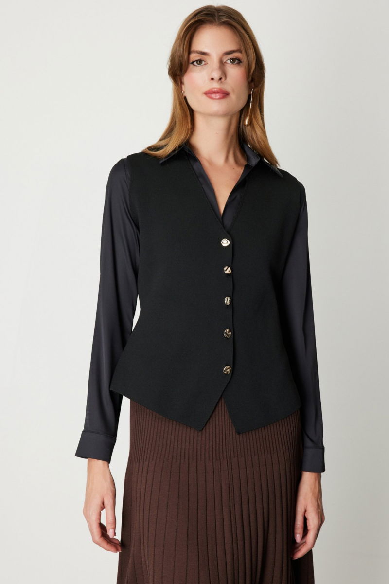 On Kadın V Yaka Triko Yelek 66915 Siyah - On