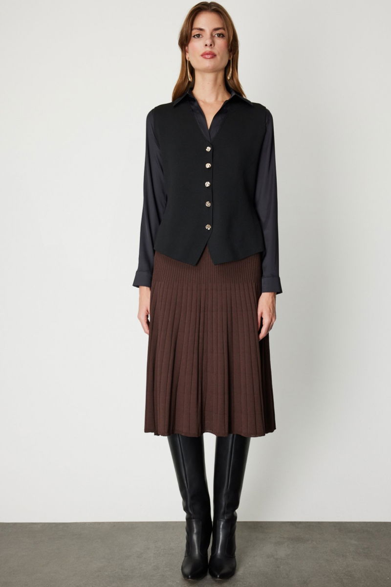 On Kadın V Yaka Triko Yelek 66915 Siyah - 3