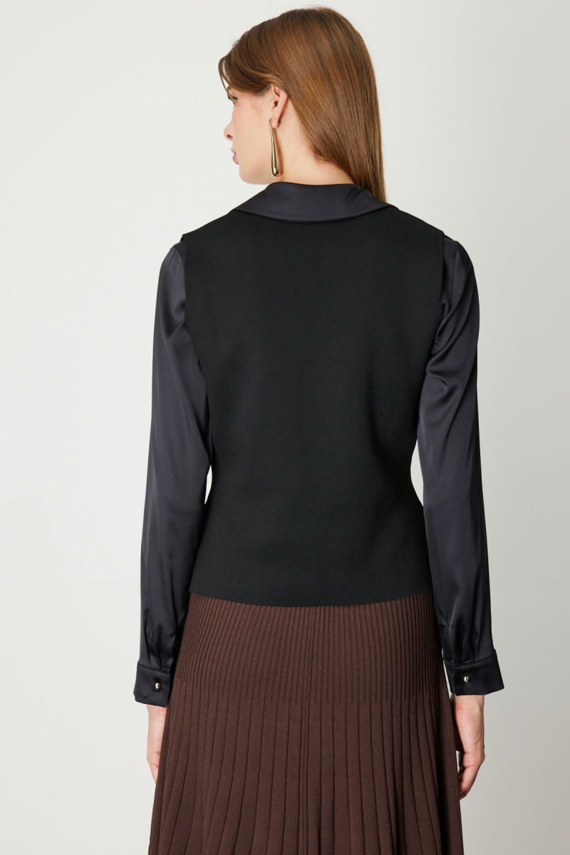 On Kadın V Yaka Triko Yelek 66915 Siyah - 4