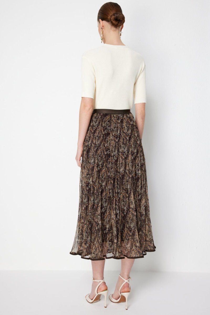 On Kadın Volanlı Desenli Maxi Etek 70204 Kahverengi - 4
