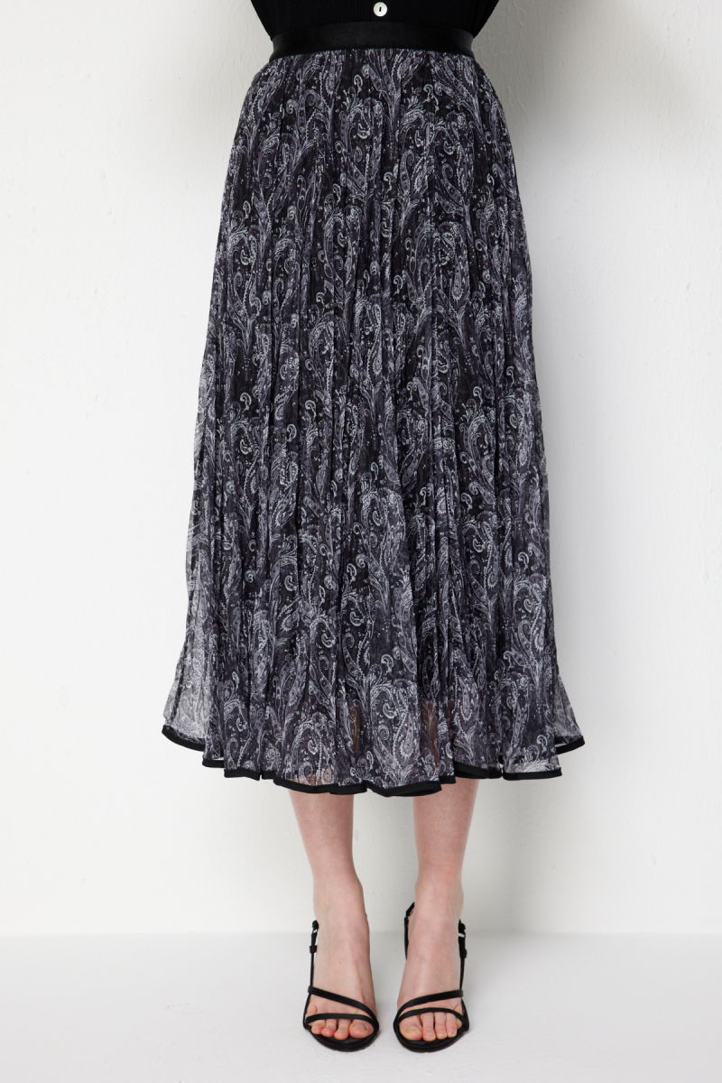 On Kadın Volanlı Desenli Maxi Etek 70204 Siyah - 3